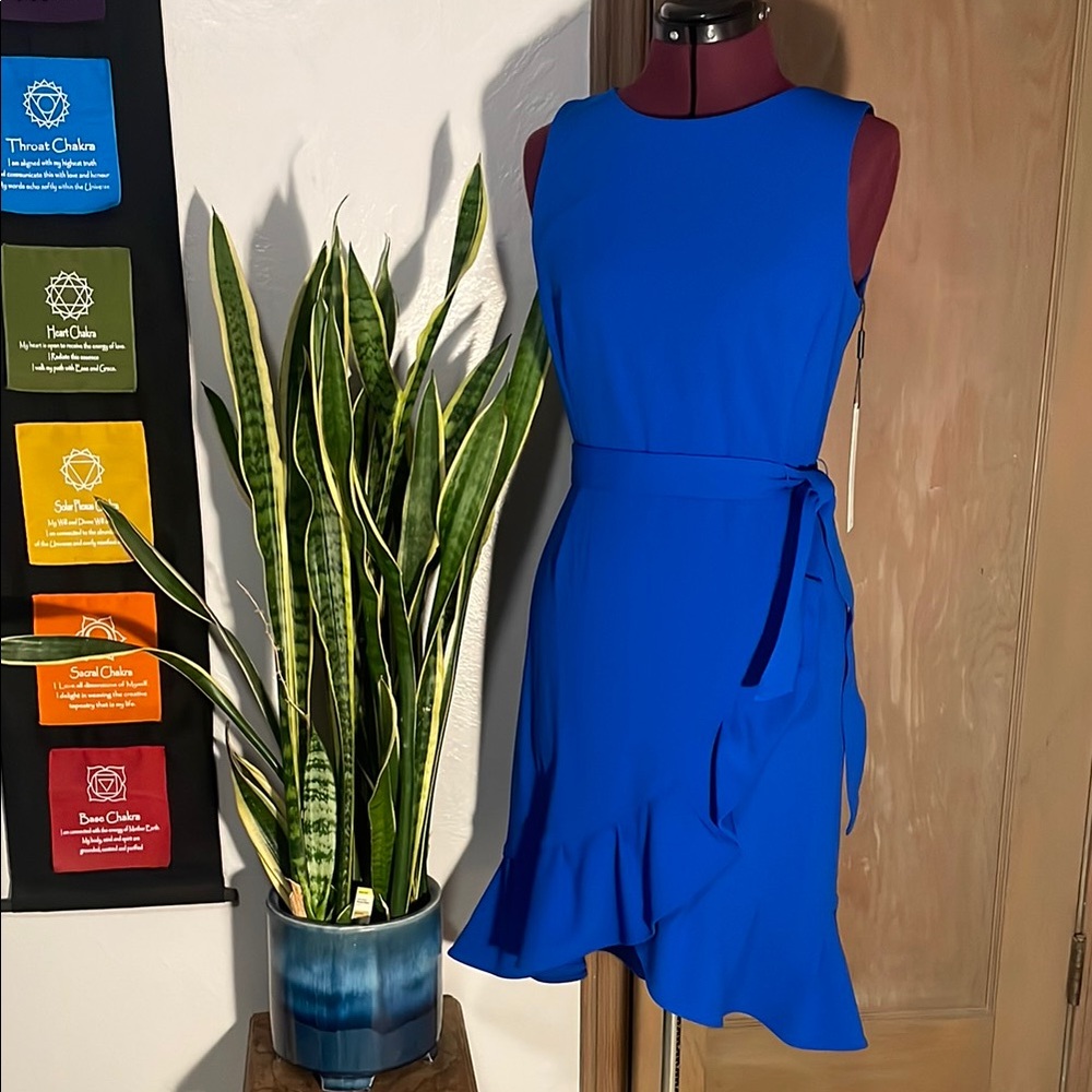 Calvin Klein Blue Ruffle Sleeveless Dress
